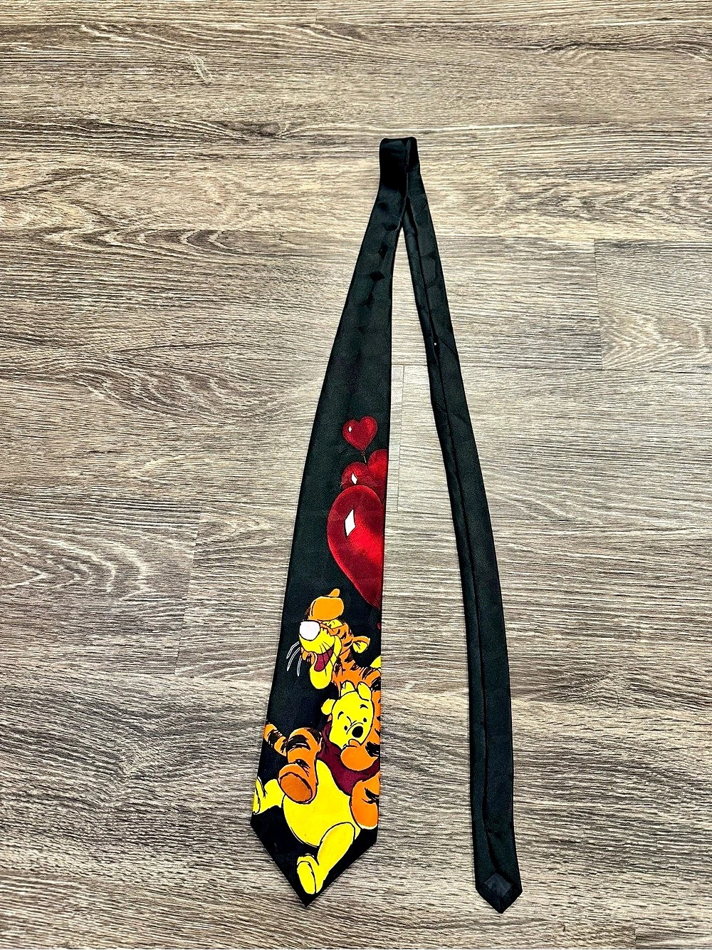 Vintage 90s Disney Winnie the Pooh Tigger Hearts Black Necktie